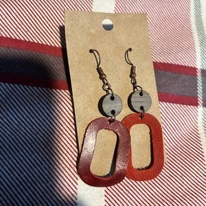 Beautiful handmade wooden and leather earrings